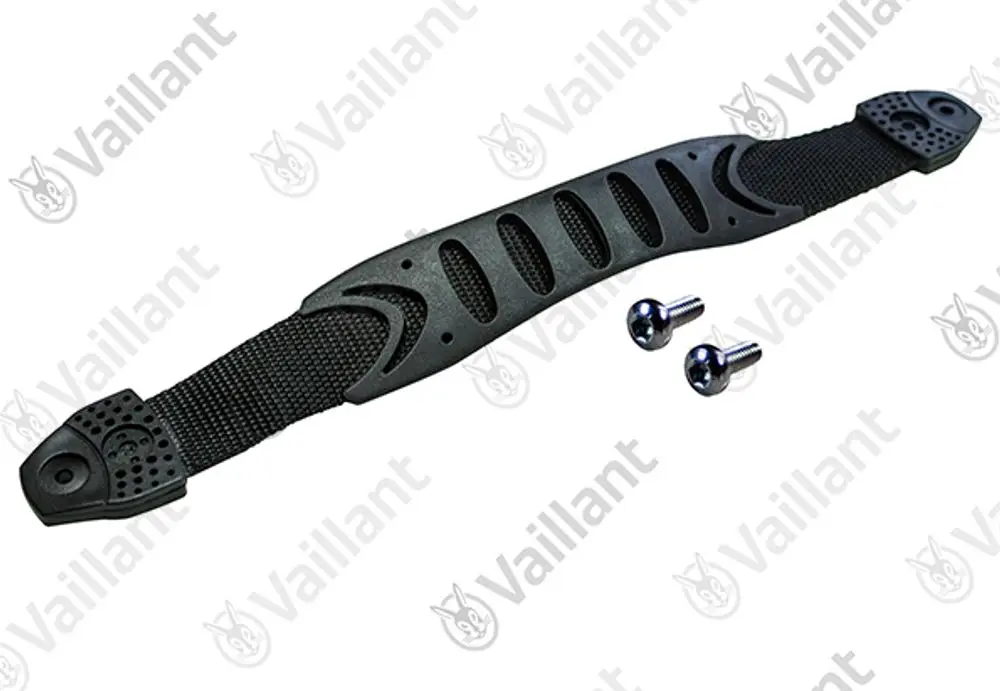 Vaillant Griff in Schwarz mit rutschfester Oberfläche und zwei Schrauben zur Befestigung. Das Produkt eignet sich für spezifische Anwendungen in Heizungsanlagen.